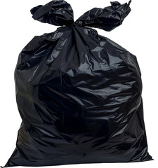 Black garbage bag tied up cut out on transparent background