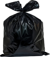 Black garbage bag tied up cut out on transparent background