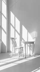 Naklejka na ściany i meble White Chair and Table in Sunlit Room