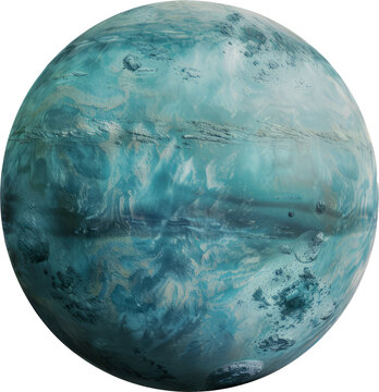 Ice planet with blue surface textures cut out on transparent background