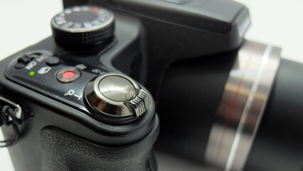 Detail of a digital bridge camera with a large zoom