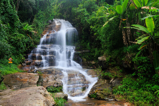 Fresh waterfall in the luxuriant jungle of the Doi Suthep national park, Thailand.