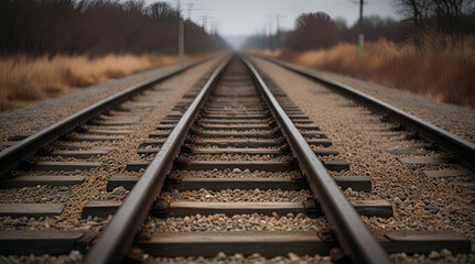 Fototapeta premium Photograph of Bare Train Tracks: Minimalist Railway Scene.generative.ai