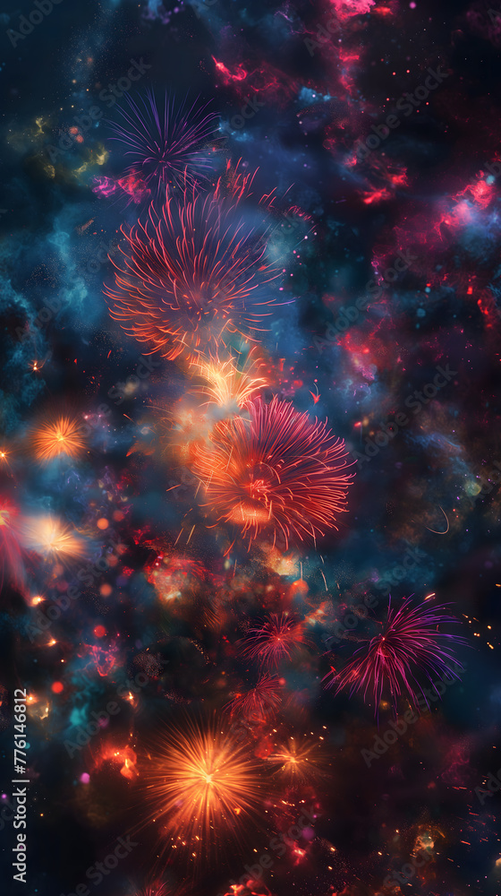 Poster Vibrant Fireworks Display Lighting Up the Night Sky