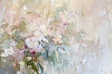 a light and airy loose oil painting that is almost abstracted of a segment of a garden scene with a composition that uses texture