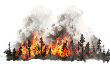 Forest Wildfire Disaster Illustration - Isolated on White Transparent Background, PNG
