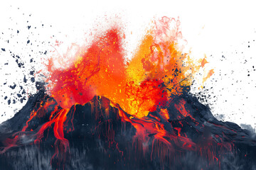 Active Volcano Explosive Eruption - Isolated on White Transparent Background, PNG
 - obrazy, fototapety, plakaty