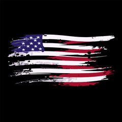 Grunge American flag on black background.Vector flag of USA.