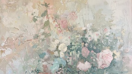 a light and airy loose oil painting that is almost abstracted of a segment of a garden scene with a composition that uses texture