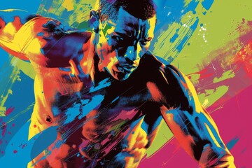 Biotech enhanced pop art athlete, superior performance in striking color