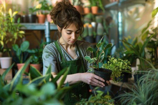 A Millennial tending to indoor plants