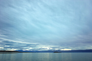 Overcast sky over Lago Argentino, Largest freshwater lake in Argentina, Nature of Patagonia, Los Glaciares national park