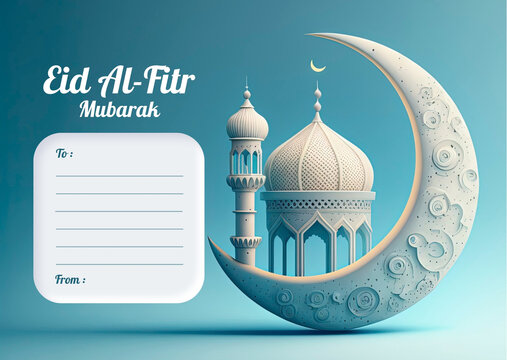 Blue Elegant Eid Al Fitr Greeting Post Card