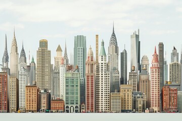 This photo captures a bustling cityscape characterized by towering skyscrapers and a vibrant urban atmosphere, A mashup of different eras of architecture in a city skyline, AI Generated