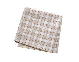 Checkered  grey beige folded kitchen cloth,tablecloth isolated.