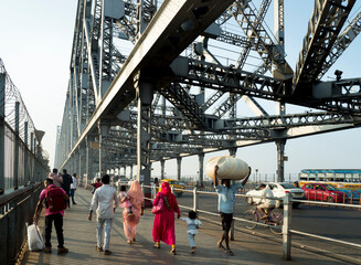 India, Kolkata, Howrah Bridge, Hooghly river