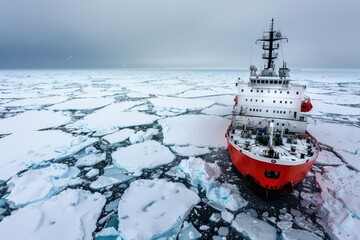 icebreaker boat in sea ice - obrazy, fototapety, plakaty