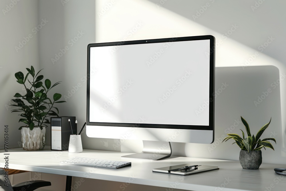 Aufkleber minimalist office background computer display mockup