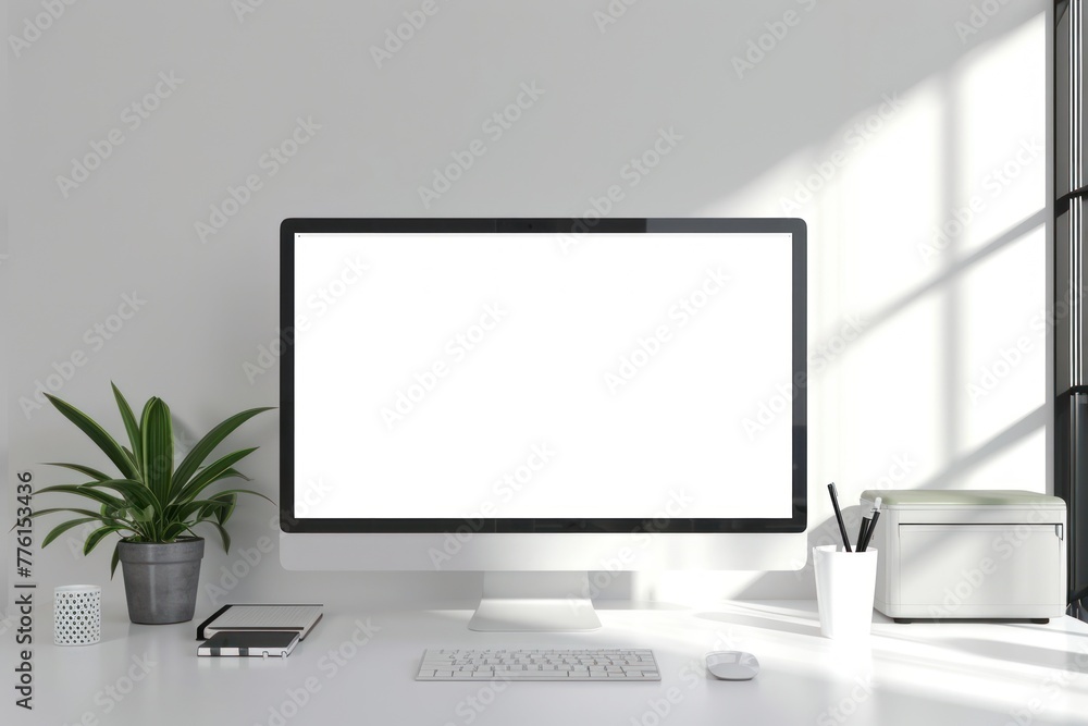 Poster minimalist office background computer display mockup
