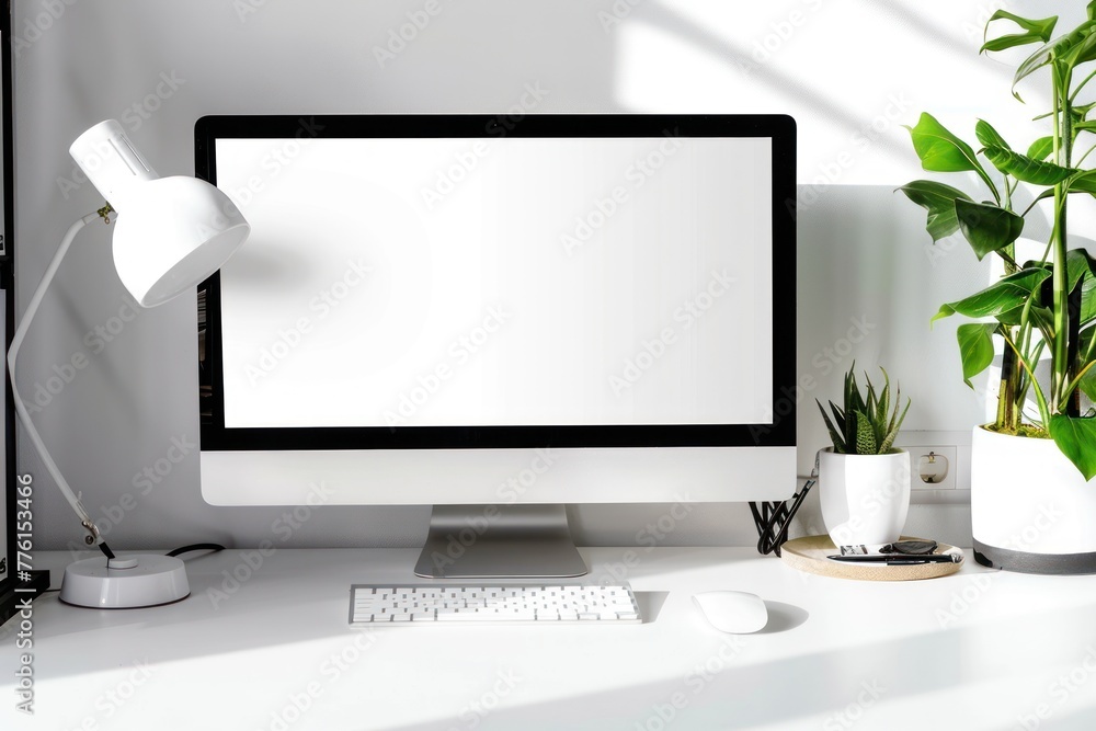 Poster minimalist office background computer display mockup