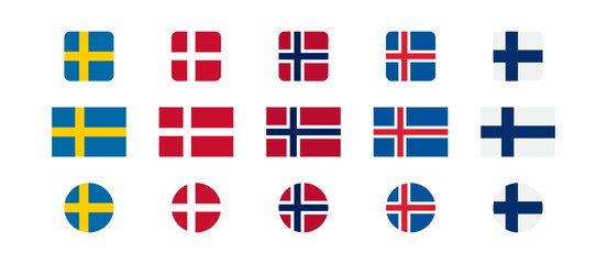 Scandinavia flag country. Sweden, Finland, Denmark, Norway, Iceland national Europe banner vector.