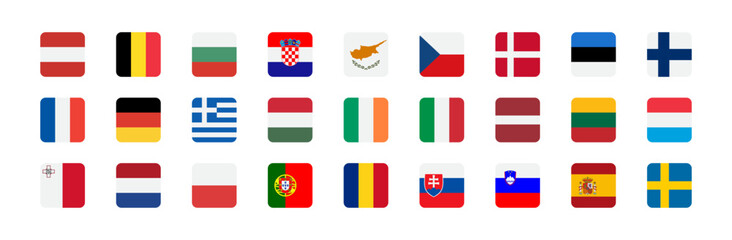 European union country flag. Nation flag of EU. Austria, Belgium, Denmark, France, Italy, Spain and other.