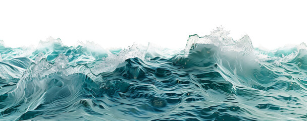 Turquoise ocean waves cresting with foam isolated on transparent background - obrazy, fototapety, plakaty