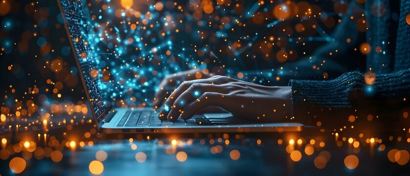A person using machine learning software on a laptop for data analysis in business management. Concept Machine Learning Software, Data Analysis, Business Management, Technology, Laptop Usage