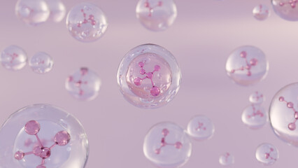 Cosmetic 3d liquid bubbles on a bright background. Collagen bubbles Design. Moisturizing Cream and Serum Concept. Vitamin for personal care and beauty concept.