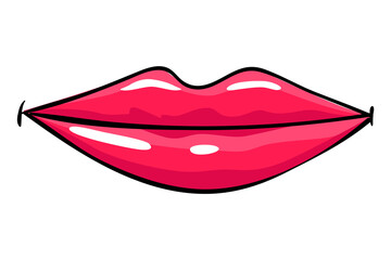 Red lips female. Woman expressed emotion, beauty concept. Modern pop art style, flat design illustration
