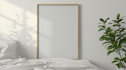 Frame mockup, frame mockup wall background for painting and poster framing, modern home interior bedroom background, 3D render