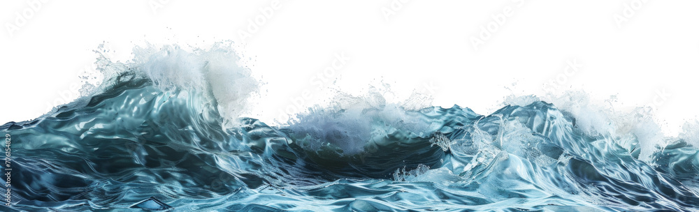 Poster dynamic ocean wave curling with frothy foam isolated on transparent background