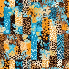 A harmonious blend of nature and wildness, this pattern merges floral notes with leopard print, set against a canvas of cool, tranquil blues.