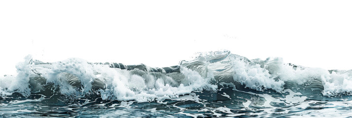 Dynamic ocean wave curling with frothy foam isolated on transparent background