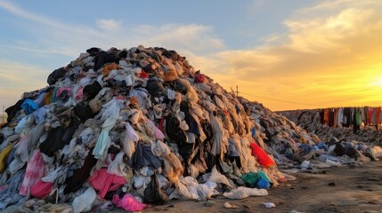 Pile of discarded clothing in landfill highlighting issues of fast fashion and sustainability 