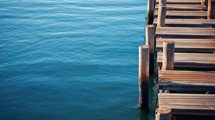 wooden pier on sea water - 776156046