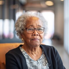 Portrait of an elderly African American woman possibly for healthcare or senior lifestyle usage
