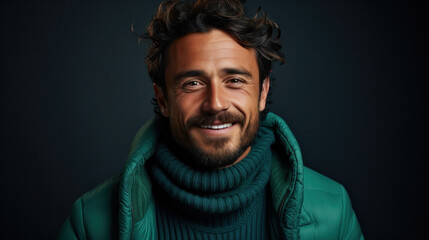 Fototapeta premium Portrait of attractive cheerful european man wearing modern specs isolated over green color background