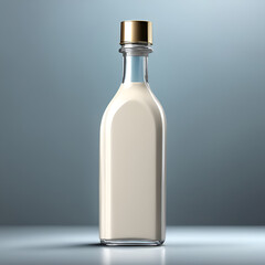 empty bottle of cream or perfume, in blue, grey background, product design, cosmetic