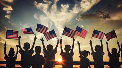 Kids Waving American Flags