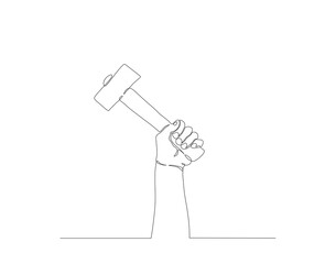 Continuous one line drawing of hammer. One line of hammer. Carpentry concept continuous line art. Editable outline.