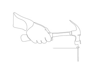 Continuous one line drawing of hammer. One line of hammer. Carpentry concept continuous line art. Editable outline.