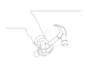 Continuous one line drawing of hammer. One line of hammer. Carpentry concept continuous line art. Editable outline.