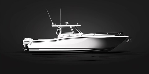 motorboat on a calm sea in black and white - obrazy, fototapety, plakaty
