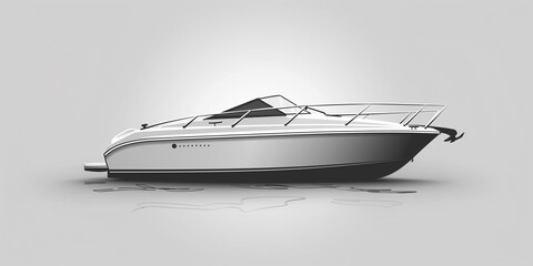 motorboat on a calm sea in black and white - obrazy, fototapety, plakaty