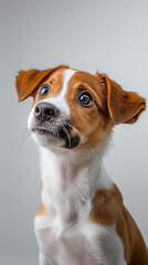 Jack Russell terrier looking up, sad