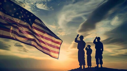 Veterans Saluting the American Flag - obrazy, fototapety, plakaty