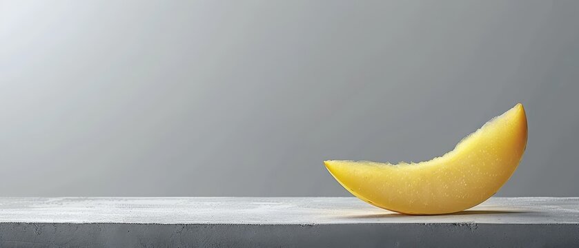   A tight shot of a fruit piece on a table, gray wall in the background