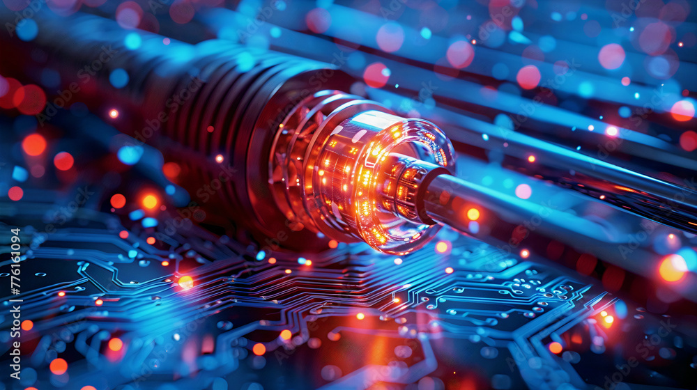 Poster glowing data cables on an abstract background conveying information background in the digital world.