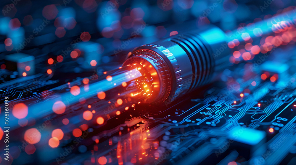 Poster glowing data cables on an abstract background conveying information background in the digital world.